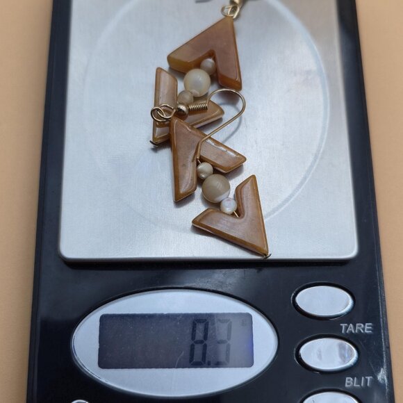 Gold Over Copper Orange Yellow Aventurine Stone Vintage Earrings A5971 - Picture 5 of 5